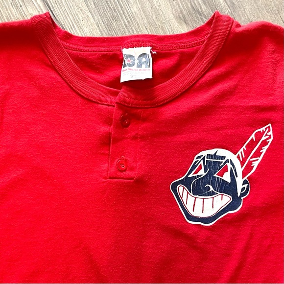 Vintage 1990s Cleveland Indians Chief Wahoo Print Red Amateur Baseball T-Shirt - Picture 2 of 15